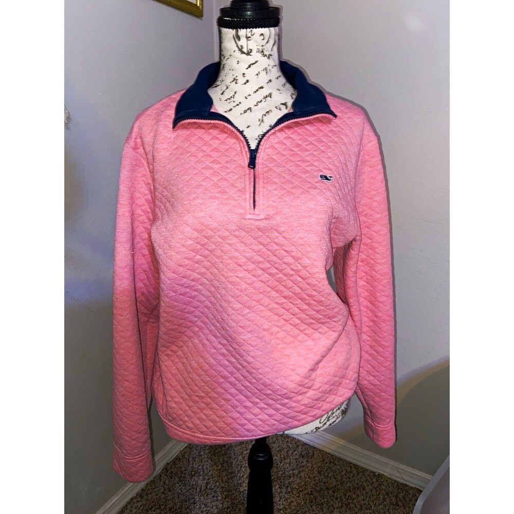 Vineyard Vines Women's Pink Quilted 1/4 Zip Mock Neck Sweatshirt M